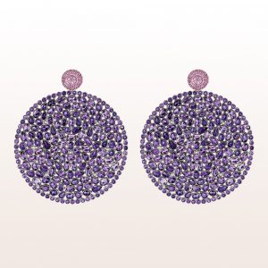 Earrings with pink sapphire 1023ct and amethyst slices in 18kt white gold