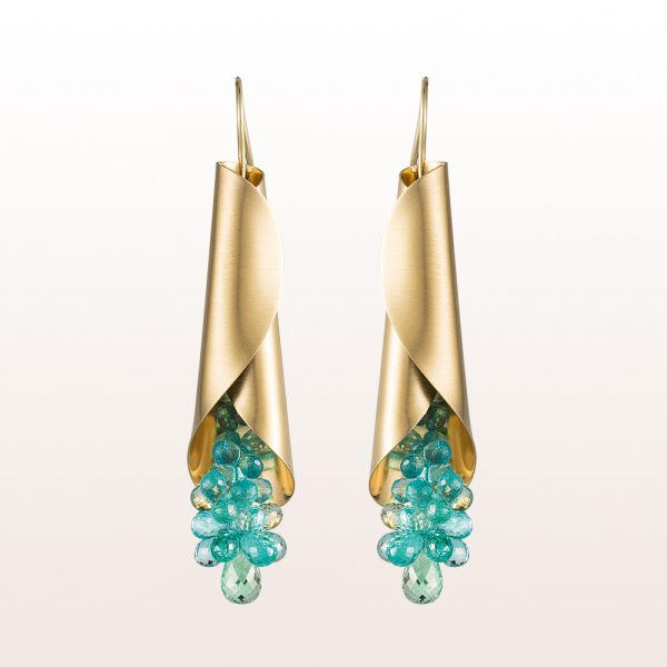 Earrings "Calice" from the designer Rainer Mutsch with apatite in 18kt yellow gold