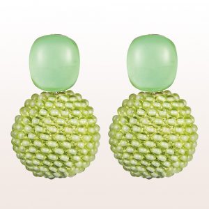 Earrings with prasiolite and peridot in 18kt yellow gold