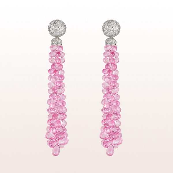 Earrings with brilliants 1,44ct and pink sapphire 70,75ct in 18kt white gold