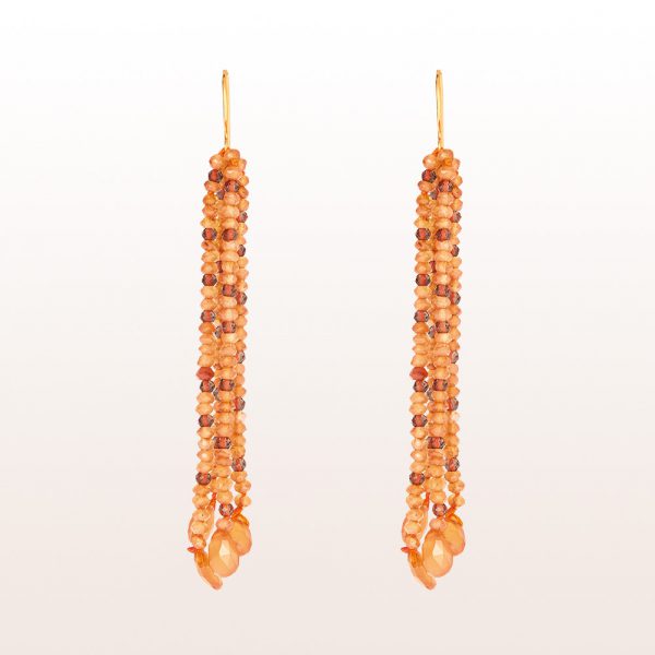 Earrings with carnelian und smoky quartz on 18kt yellow gold hooks