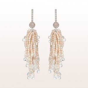 Earrings with brilliants 0,38ct, beige zircon and moonstone in 18kt rose gold