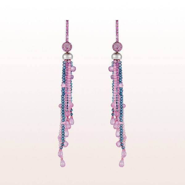 Earrings with pink sapphire, topaz in 18kt white gold