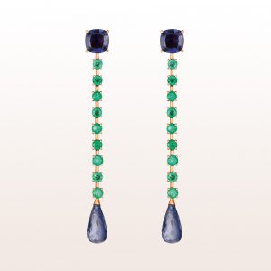 Earrings with emerald and iolite in 18kt rose gold