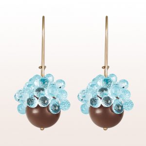 Earrings with brown moonstone and topaz on18kt white gold hooks