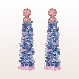 Earrings with pink and blue sapphire in 18kt yellow gold