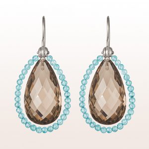 Earrings with smoky quartz and apatite on 18kt white gold hooks