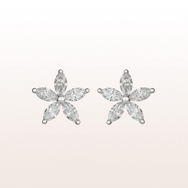 Ear studs with marquise cut diamonds 0,85ct in 18kt white gold
