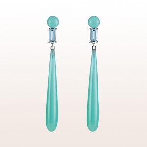 Earrings with blue agate and aquamarine 8,60ct in 18kt white gold