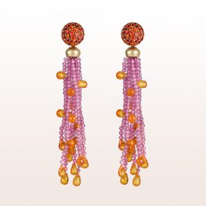 Earrings with orange and pink sapphire and mandarine garnet in 18kt yellow gold