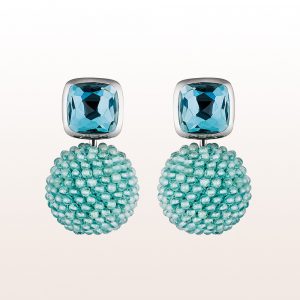 Earrings with topaz and aquamarine in 18kt white gold