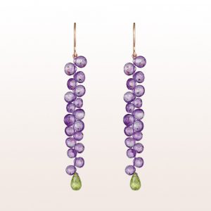Earrings with amethyst and peridot on 18kt rose gold hooks