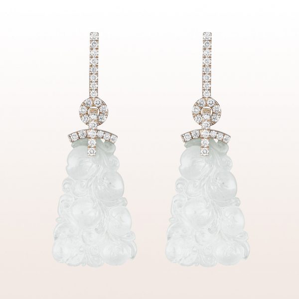 Earrings with white jade and diamonds 0,63ct in 18kt white gold