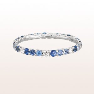 Eternity-ring with sapphire 0,81ct and brilliant cut diamonds 0,20ct in 18kt white gold