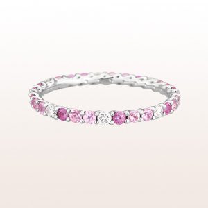 Eternity-ring with pink sapphire 0,77 and brilliant cut diamonds 0,20ct in 18kt white gold