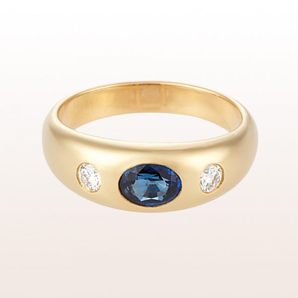 Alliance ring with sapphire 0,98ct and brilliant cut diamonds 0,48ct in 18 kt yellow gold
