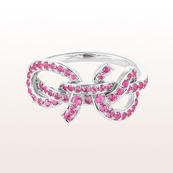 Segelknoten-Ring "Gaffeltop" von Designerin Julia Obermüller mit rosa Saphiren 1,25ct in 18kt Weißgold