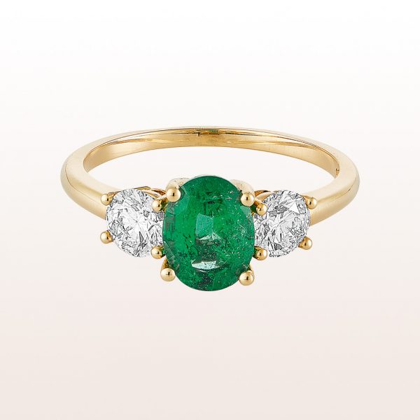 Ring mit Smaragd 0,88ct und Brillanten 0,73ct in 18kt Gelbgold
