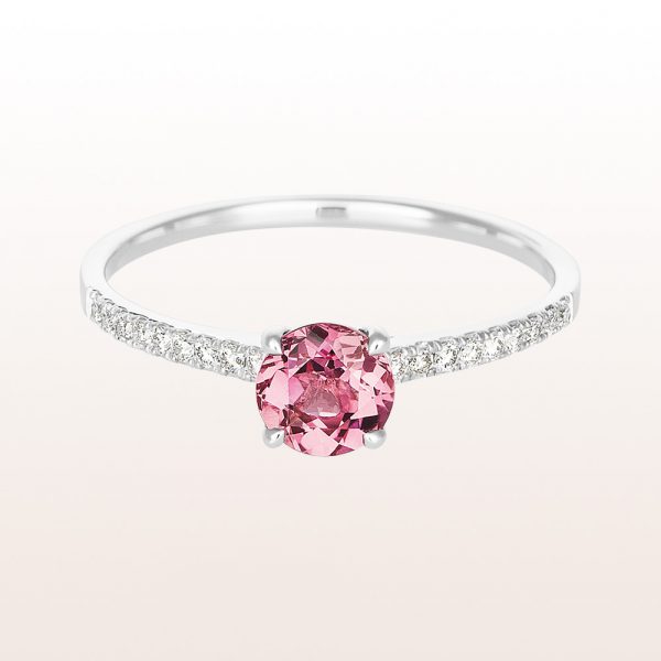 Ring with rubellite 0,38ct and brilliant cut diamonds 0,11ct in 18kt white gold