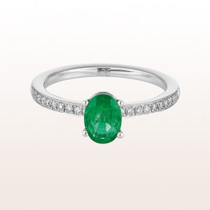 Ring mit Smaragd 0,68ct und Brillanten 0,16ct in 18kt Weißgold