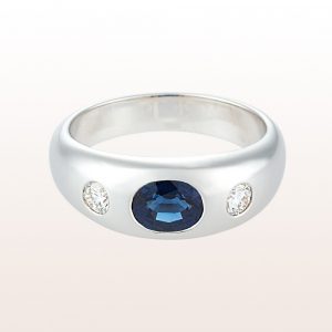 Alliance ring with sapphire 1,10ct and brilliant cut diamonds 0,28ct in 18kt white gold