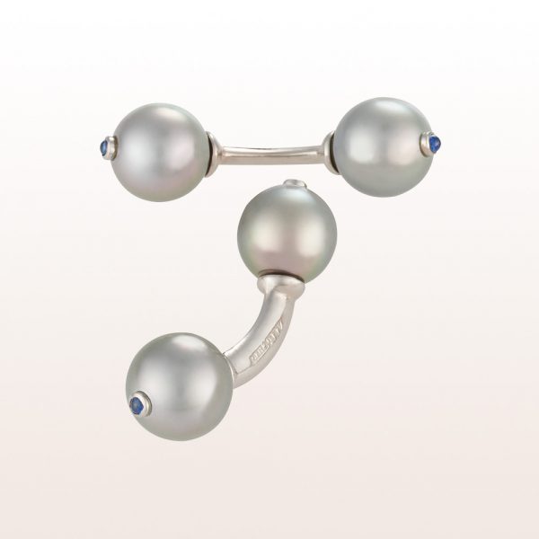 Cufflinks with tahitian pearls and sapphire in 18kt white gold