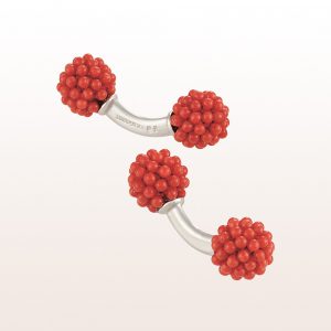 Coccinella cufflinks with coral in 18kt white gold