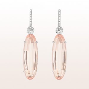 Earrings with morganite 27,99ct and brilliants 0,29ct in 18kt white gold 