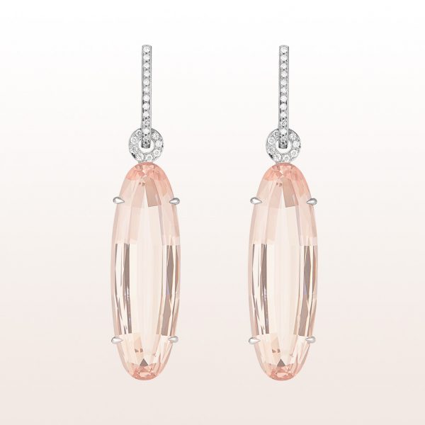 Earrings with morganite 27,99ct and brilliants 0,29ct in 18kt white gold 