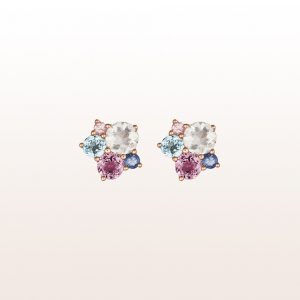Earrings with white moonstone, rubellites, topazes and sapphire in 18kt rose gold