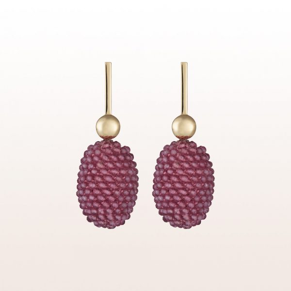 Earrings with pink topaz in 18kt yellow gold