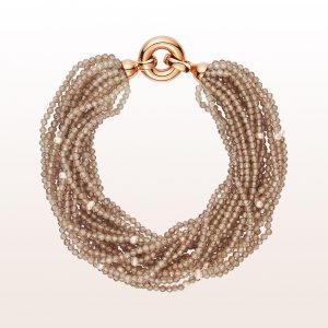 Bracelet with brown zircon, cultured pearls and an 18kt rose gold clasp
