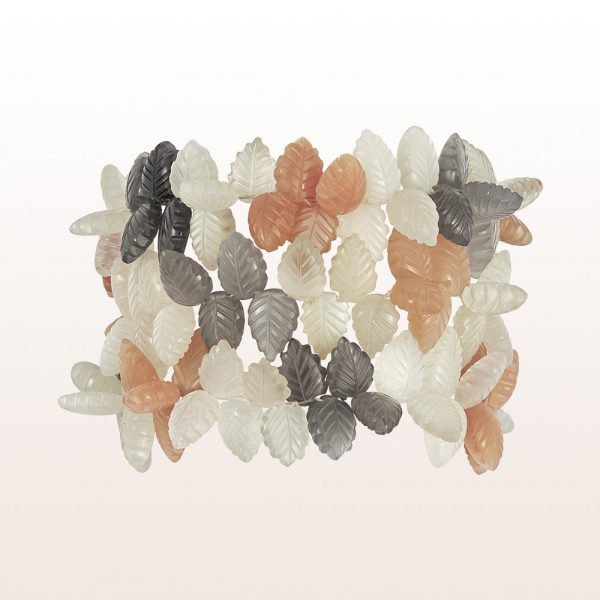 Bracelet with white, orange and gray moonstone leaves with an 18kt white gold clasp