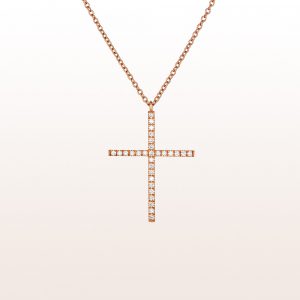 Necklace with cross-pendant with brilliant cut diamonds 0,32ct in 18kt rose gold