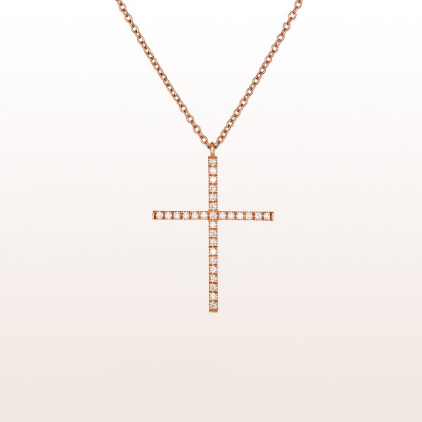 Necklace with cross-pendant with brilliant cut diamonds 0,32ct in 18kt rose gold