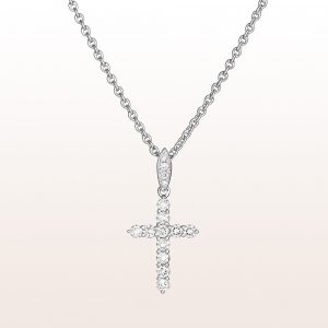 Cross-pendant with brilliant cut diamonds 0,29ct in 18kt white gold