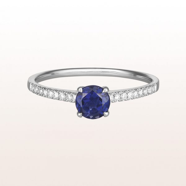Ring with iolite 0,38ct and brilliants 0,10ct in 18kt white gold