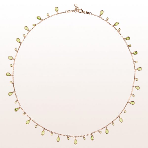 Necklace with peridot 6,60ct in 18kt rose gold