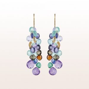 Earrings with multi coloured quartzes on 18kt white gold hooks